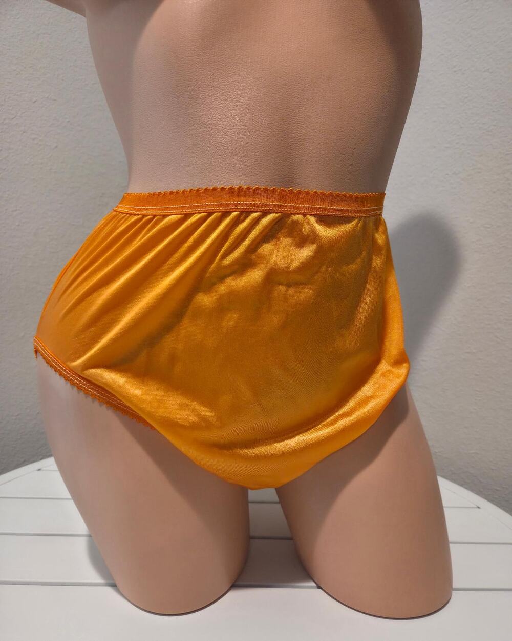 Shadowline 17842 Women's Hi Cut Panty Shiny Nylon Brief Full Coverage JOL Orange